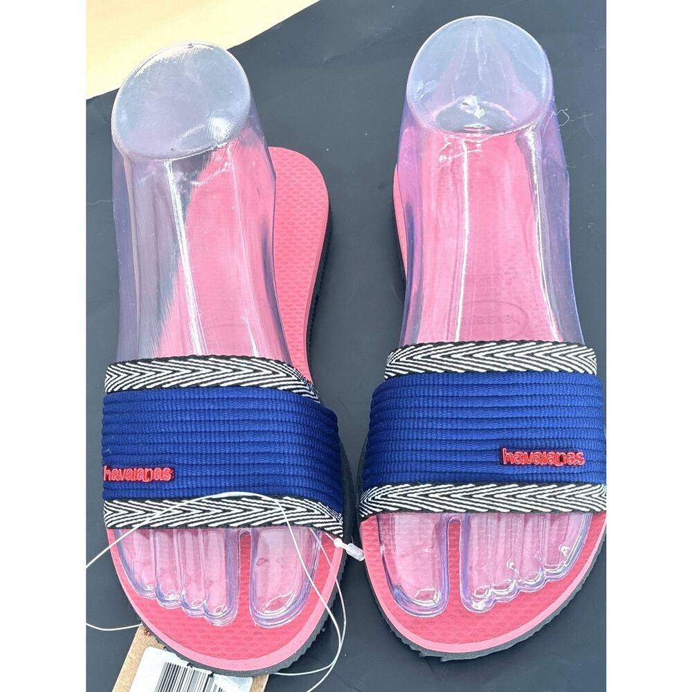 New Havaianas Pink Porcelain & Blue Trancoso Sandal Slides - Women - Size 6/7